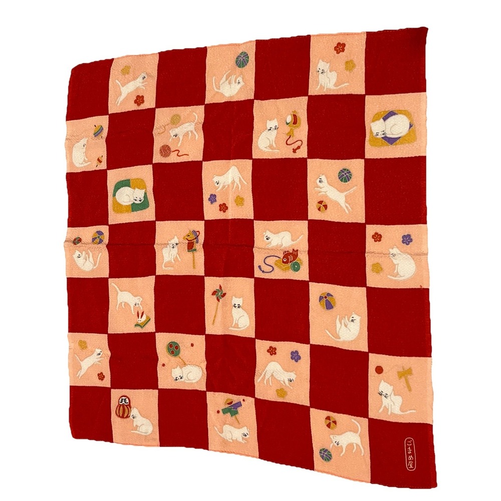 Gomameya Japanese Cat Handkerchief Tenugui Lucky Cat Vintage Maneki Neko 17"x18"